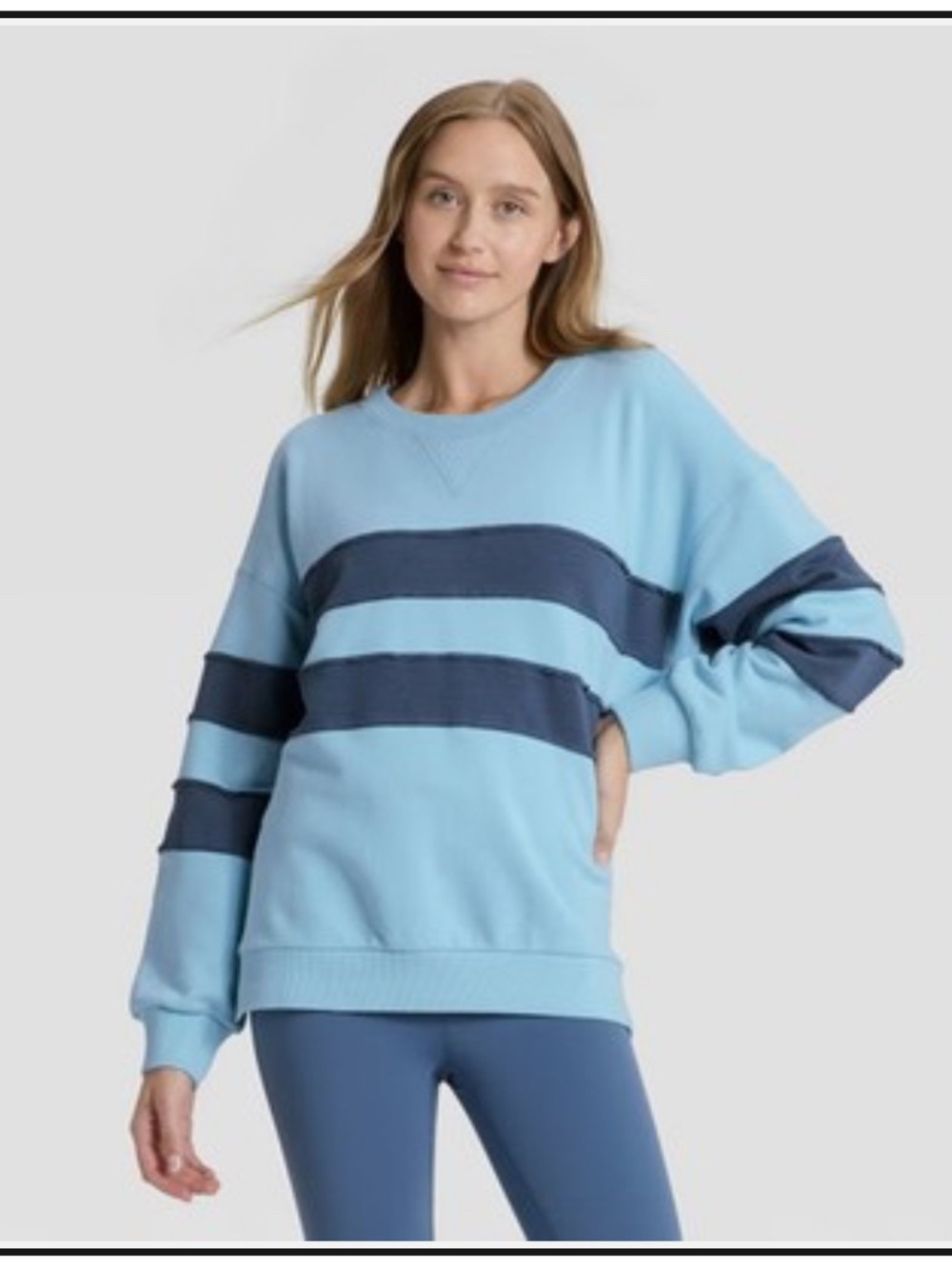 Women's Striped Oversized French Terry Crewneck Sweatshirt L